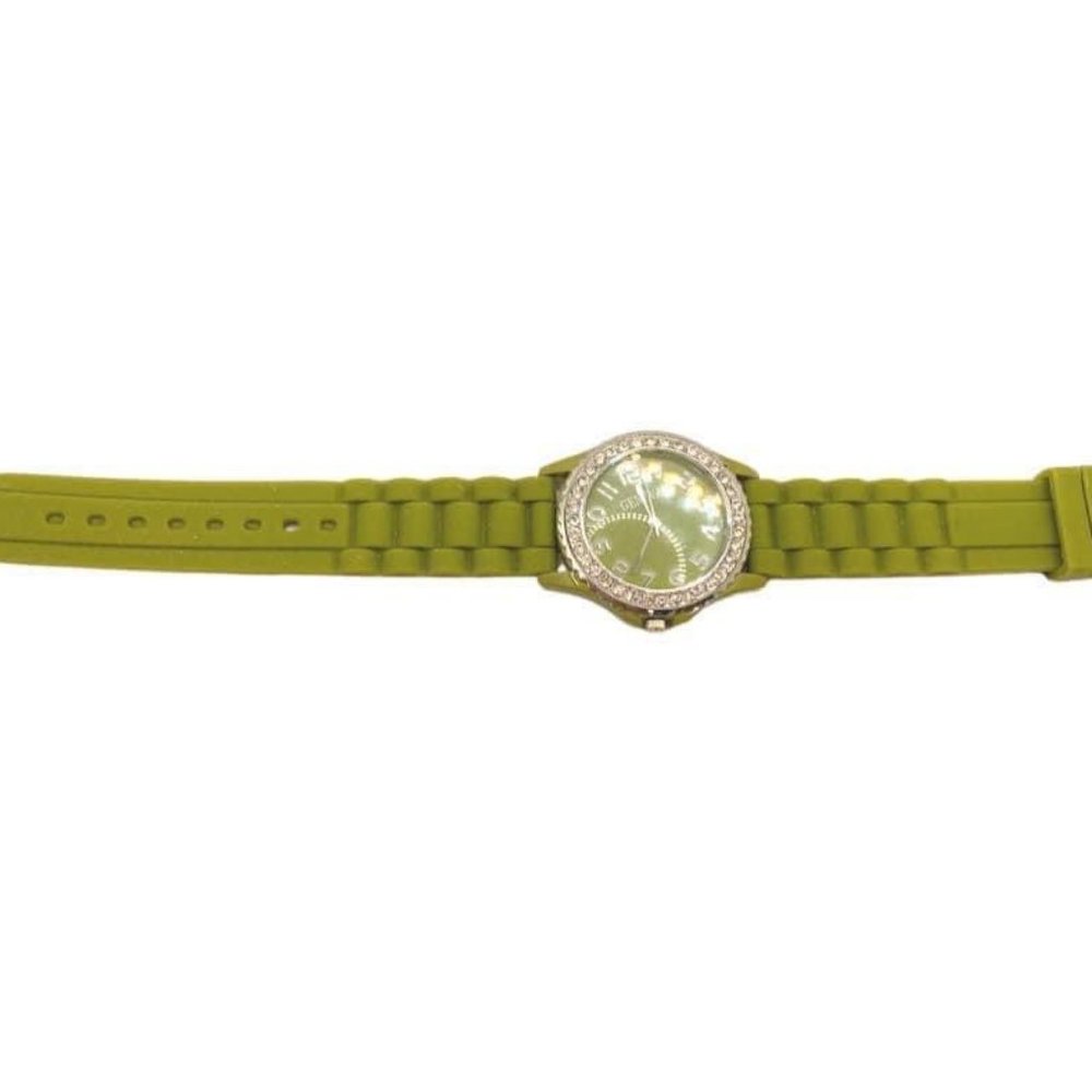 NWOT Geneva Japan Movement Water Resistant Khaki Green Silicone band Watch - Picture 2 of 5